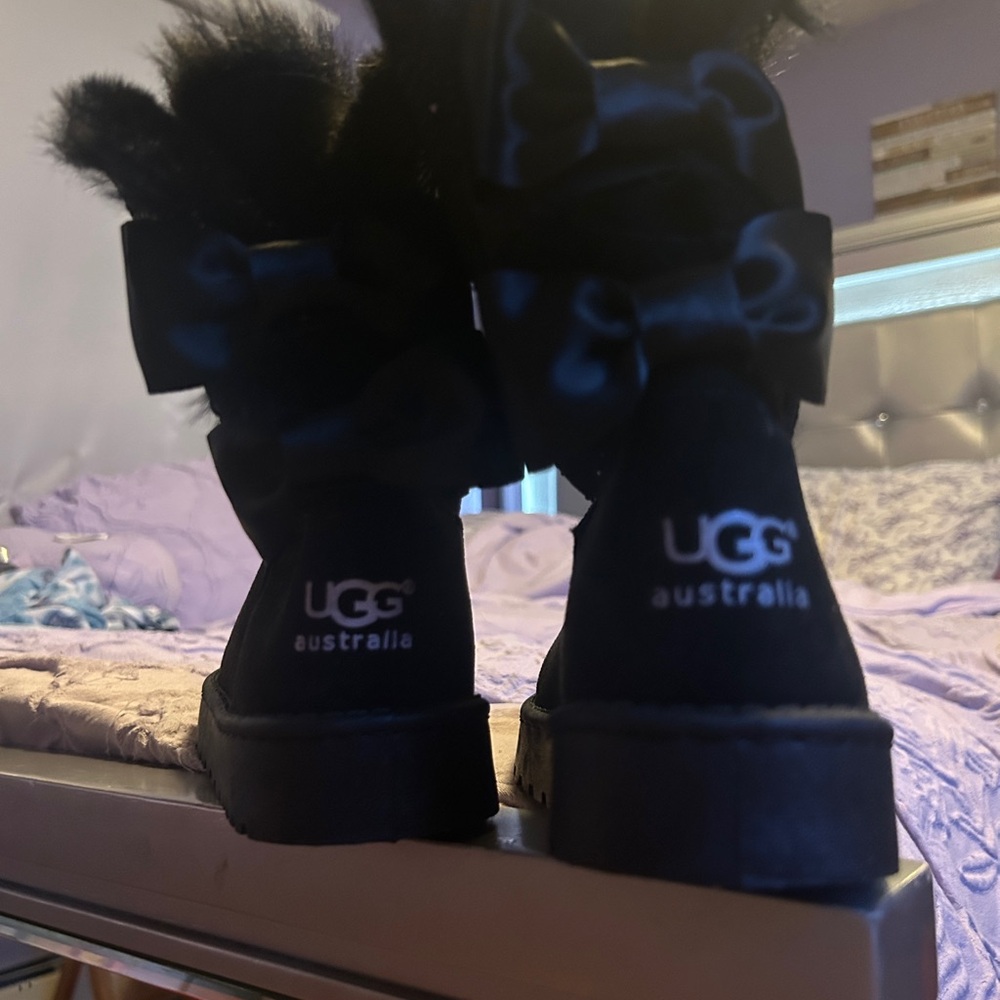 UGG Kids Black Boots with Bows